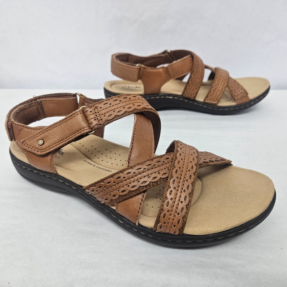 Clarks Laurieann Rena Strappy Sandals 26177344 Tan Leather Women's Size 9
